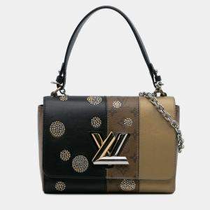 Pre Owned Louis Vuitton Black Brown Limited Edition Calfskin and Monogram Reverse Studded Night Lights Twist MM