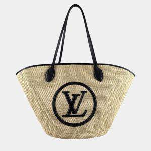 Pre Owned Louis Vuitton Saint Jacques Raffia Leather Shoulder Bag  Tote Beige  Black