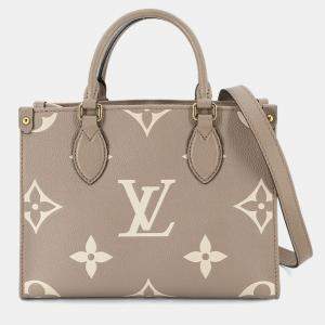 Pre Owned Louis Vuitton Two-Tone Monogram Empreinte On-The-Go Pm 2-Way Tote Tourterelle Creme