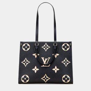 Pre Owned Louis Vuitton Two-Tone Monogram Empreinte On-The-Go Mm Tote Bag Black/Beige Leather