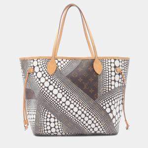 Pre Owned Louis Vuitton Neverfull Mm Tote Bag  Coated Canvas-Coated Canvas And Leather  Monogram Wave  White/Brown