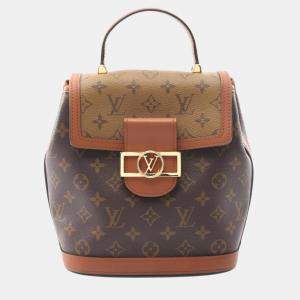 Pre Owned Louis Vuitton Dauphine Backpack  Pvc-Coated Canvas And Leather  Monogram Reverse  Brown