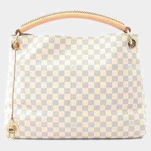 Pre Owned Louis Vuitton Artsy Mm Shoulder Bag  Coated Canvas And Leather  Damier Azur  White