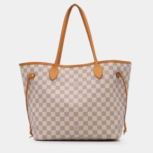 Pre Owned Louis Vuitton White Damier Azur Neverfull MM