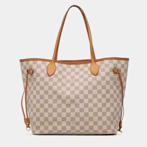 Pre Owned Louis Vuitton White Damier Azur Neverfull MM