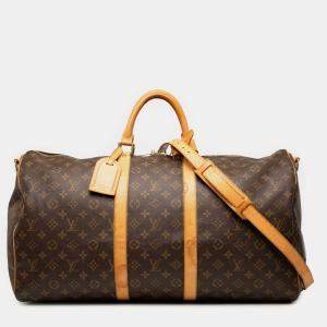 Pre Owned Louis Vuitton Brown Monogram Keepall Bandouliere 55