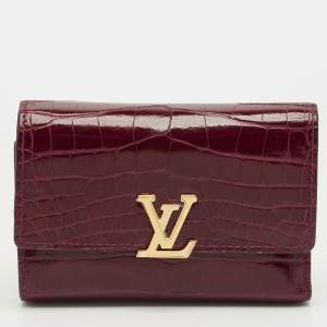 مملوكة مسبقًا Louis Vuitton Burgundy Crocodile Capucines Compact Wallet