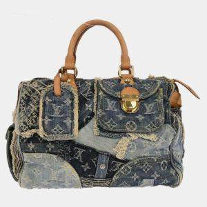 Pre Owned Louis Vuitton Blue Monogram Denim Patchwork Speedy 30