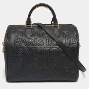 Pre Owned Louis Vuitton Black Monogram Paris Embossed Leather Limited Edition Speedy Cube 30 Bag