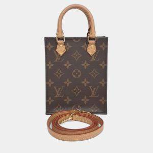 Pre Owned Louis Vuitton Petit Sac Plat Brown Monogram Canvas Tote Bag