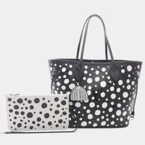 Pre Owned Louis Vuitton X Yayoi Kusama Neverfull MM Black White Monogram Empreinte Leather Tote Bag