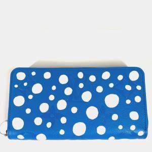 Pre Owned Louis Vuitton Zippy Wallet Infinity Dot Monogram Empreinte Long Leather Blue
