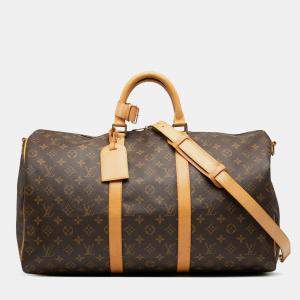 Pre Owned Louis Vuitton Brown Monogram Keepall Bandouliere 50