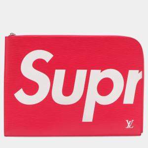 Pre Owned Louis Vuitton Red Supreme Epi Pochette Jour GM