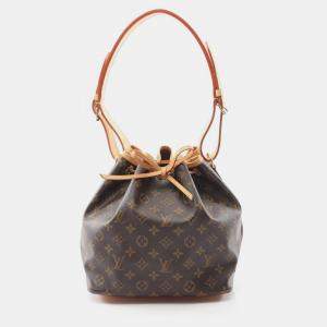 Pre Owned Louis Vuitton Petit Noe Brown Canvas and  Leather Shoulder Bag