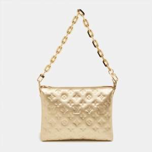 Pre Owned Louis Vuitton Gold Monogram Embossed Leather Coussin PM Bag