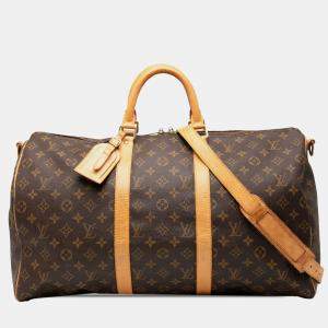 Pre Owned Louis Vuitton Brown Monogram Keepall Bandouliere 50