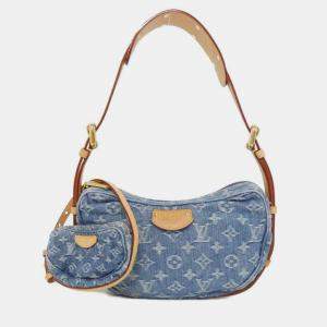 Pre Owned Louis Vuitton Remix Monogram Croissant Blue Denim Shoulder Bag