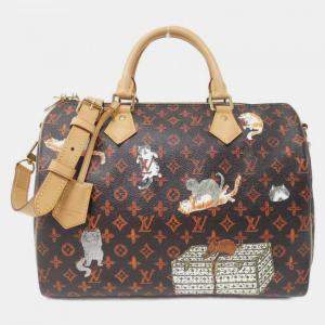 Pre Owned Louis Vuitton Catgram Speedy Bandouliere 30 Monogram Canvas Satchel Bag