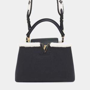 Pre Owned Louis Vuitton Capucines MM Black Taurillon Leather Shearling Top Handle Bag