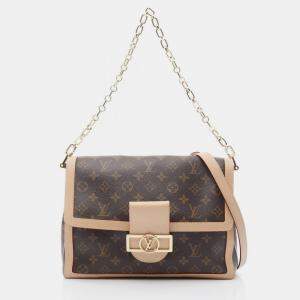 Pre Owned Louis Vuitton Dauphine Soft GM Brown Monogram Canvas Leather Shoulder Bag