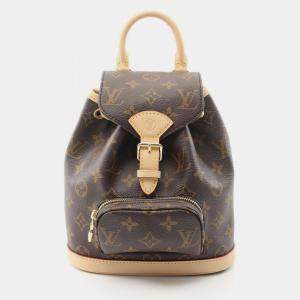 Pre Owned Louis Vuitton Montsouris Mini Brown Monogram Coated Canvas Leather Backpack