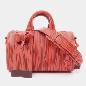 Pre Owned Louis Vuitton X Park Seo-Bo Keepall Bandouliere 25 Xl Handbag In Epi Leather Red