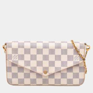 مملوكة مسبقًا Louis Vuitton Pochette Felicie Beige Blue Damier Azur Canvas Wallet on Chain Bag