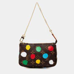 Pre Owned Louis Vuitton Brown Yayoi Kusama Monogram Painted Dots Mini Pochette Accessoires