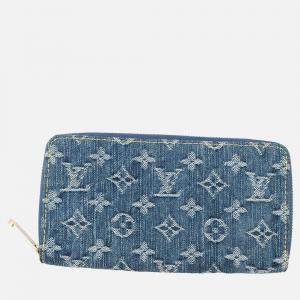 Pre Owned Louis Vuitton Zippy Wallet Blue Monogram Denim
