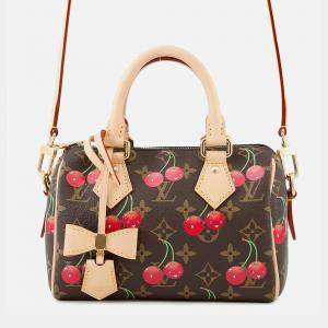 Pre Owned Louis Vuitton Speedy Bandouliere 20 Red Monogram Canvas Top Handle Bag