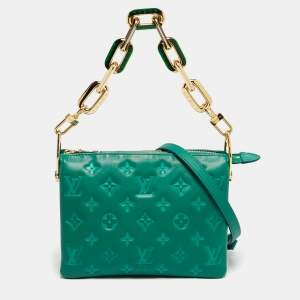 Pre Owned Louis Vuitton Green Monogram Embossed Leather Coussin BB Bag