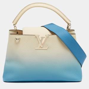 Pre Owned Louis Vuitton Ombre Blue Leather Capucines PM Bag
