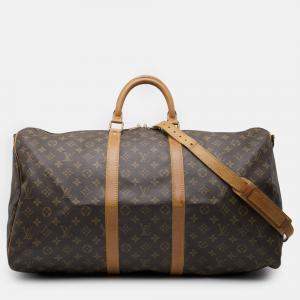 Pre Owned Louis Vuitton Brown Monogram Keepall Bandouliere 55