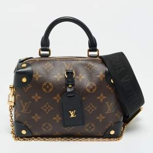 Pre Owned Louis Vuitton Black Monogram Canvas and Leather Petite Malle Souple Bag