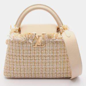 مملوكة مسبقًا Louis Vuitton Capucines BB Beige Multicolor Fabric Leather Raffia Top Handle Bag