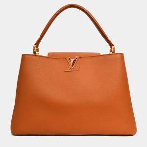 Pre Owned Louis Vuitton Brown Smooth Leather Souple Capucines GM with Strap