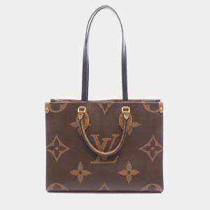 Pre Owned Louis Vuitton On The Go MM Brown Monogram Giant Reverse Canvas Tote Bag
