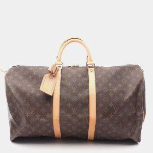 Pre Owned Louis Vuitton Keepall 55 Brown Monogram Coated Canvas Travel Bag