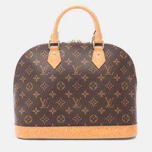 Pre Owned Louis Vuitton Alma Brown Monogram Canvas Leather Top Handle Bag