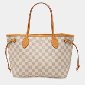 Pre Owned Louis Vuitton White Damier Azur Neverfull PM