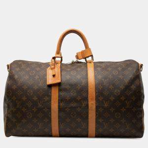Pre Owned Louis Vuitton Brown Monogram Keepall Bandouliere 50