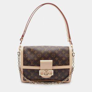 Pre Owned Louis Vuitton Dauphine Soft Gm Monogram Shoulder Bag Leather Brown