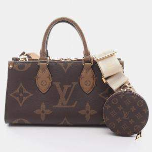 Pre Owned Louis Vuitton On The Go New York Handbag Coated Canvas Monogram Reverse Brown