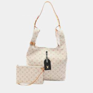 Pre Owned Louis Vuitton Atlantis Gm Tote Bag In Monogram Dune Coated Canvas White And Brown
