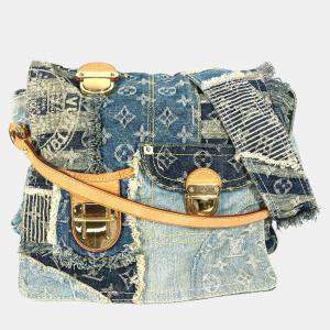 مملوكة مسبقًا Louis Vuitton Monogram Denim Patchwork Posty Bag Flap Crossbody Messenger Shoulder Canvas Blue