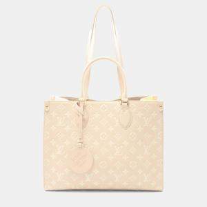 Pre Owned Louis Vuitton On The Go Mm Monogram Empreinte Leather Handbag Pink Yellow Rose Beige