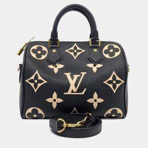 Pre Owned Louis Vuitton Beige/Black Leather Empreinte Bandouliere Speedy 25