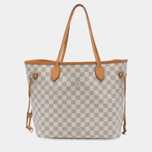 Pre Owned Louis Vuitton White Damier Azur Neverfull MM