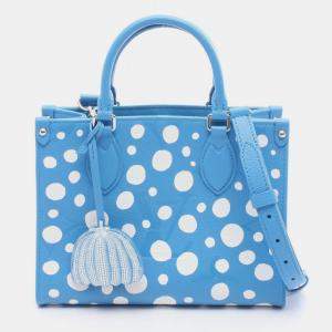 Pre Owned Louis Vuitton x Yayoi Kusama On The Go PM Blue and White Monogram Empreinte Leather Handbag 